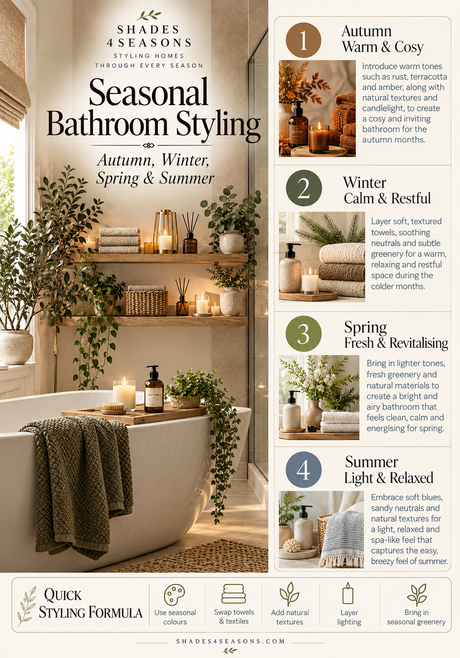 Seasonal Bathroom Styling Guide for Autumn, Winter, Spring and Summer with Tips and Ideas