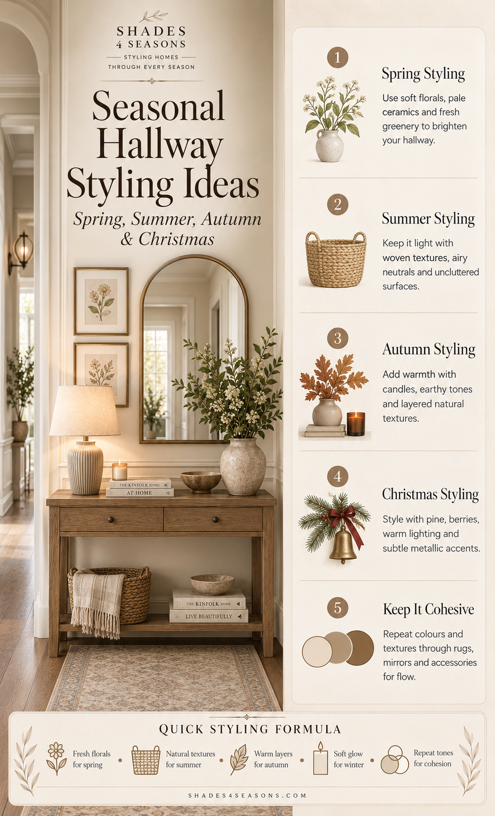 Seasonal Hallway Styling Ideas for Spring, Summer, Autumn and Christmas with decor suggestions