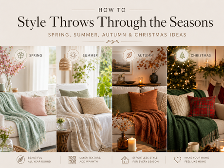 Guide on Seasonal Throw Styling with ideas for Spring, Summer, Autumn and Christmas decorating