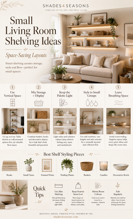 Small Living Room Shelving Ideas featuring space-saving layouts and styling tips for a beautifully curated space