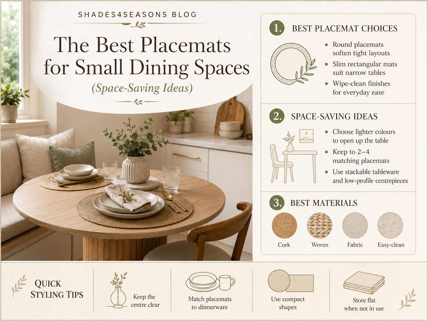 The best placemats for small dining spaces with styling tips and material options for a stylish setup