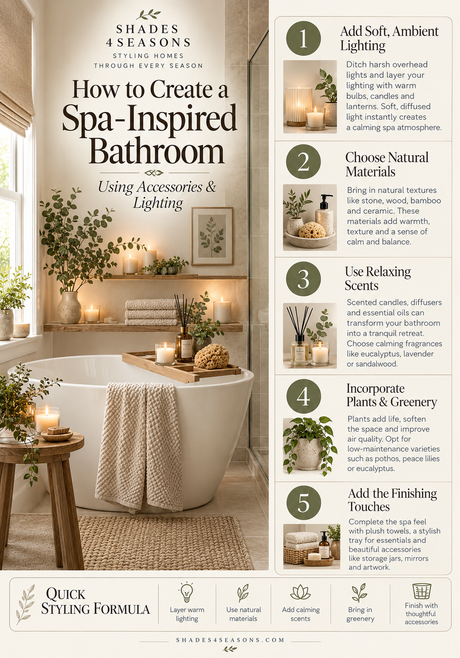 Guide on creating a Spa‑Inspired Bathroom using accessories and lighting with calming effects