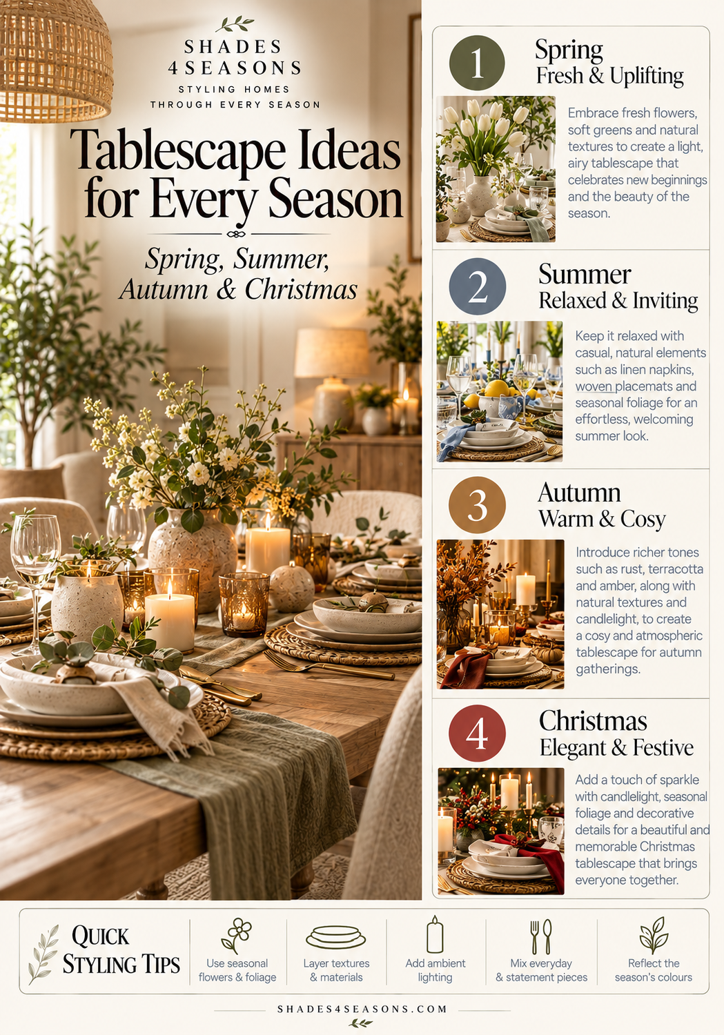Tablescape Ideas for Every Season including Spring, Summer, Autumn and Christmas themes