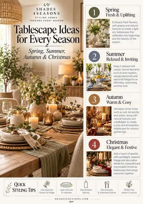 Tablescape Ideas for Every Season including Spring, Summer, Autumn and Christmas themes