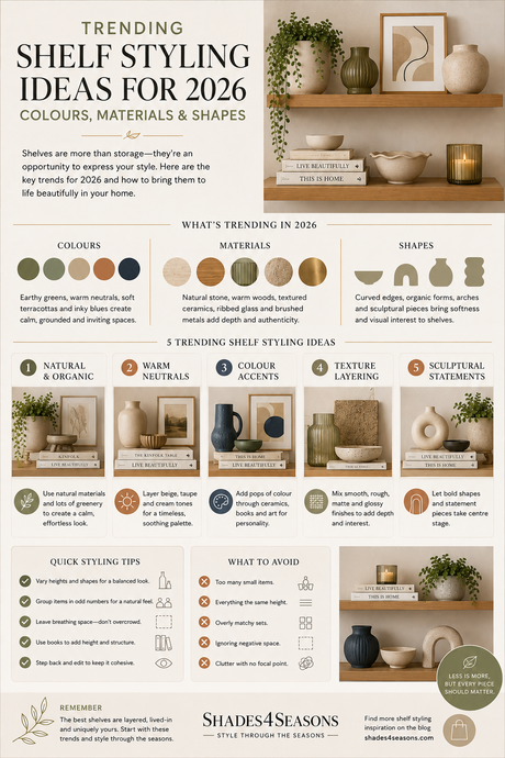 Trending Shelf Styling Ideas for 2026 Featuring Natural Textures, Sculptural Shapes and Warm Tones