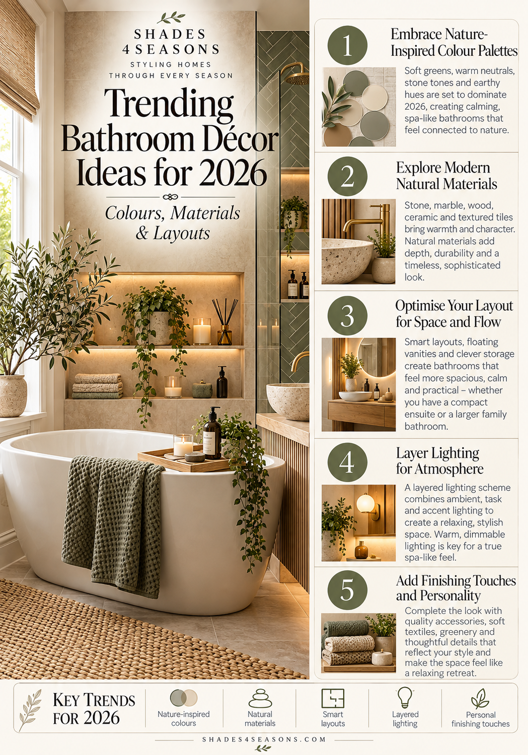 Trending Bathroom Decor Ideas for 2026 with Natural Colours, Materials and Layouts for Modern Spaces