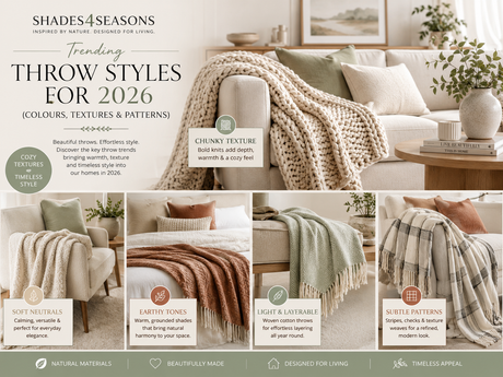 Trending Throw Styles for 2026 showcasing various textures, colours and patterns for home decor