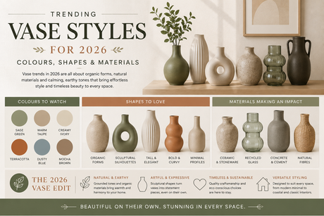 Trending vase styles for 2026 showcasing colours, shapes and materials for modern home decor