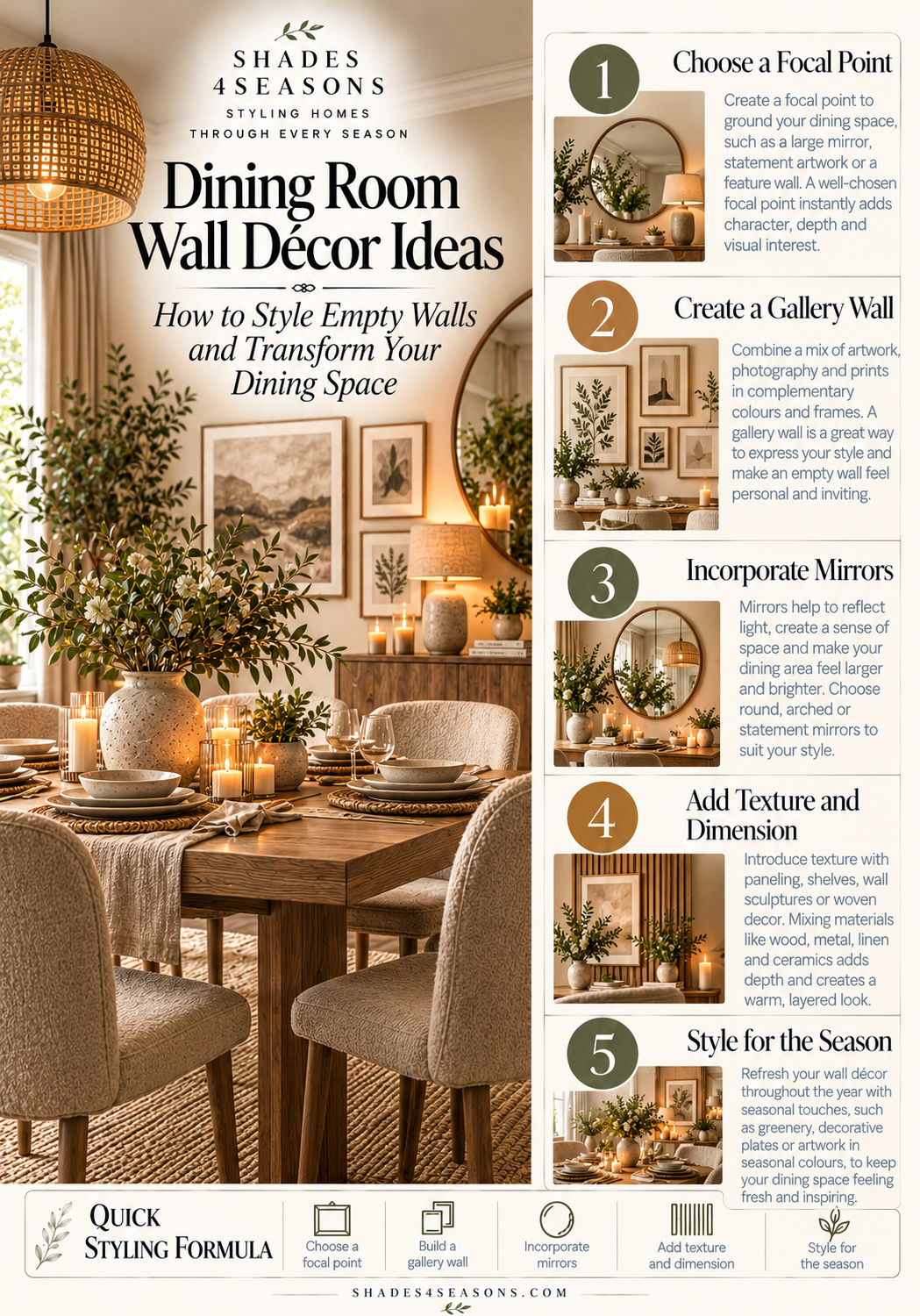 Dining Room Wall Decor Ideas featuring a beautifully styled dining space with wall art and decor elements