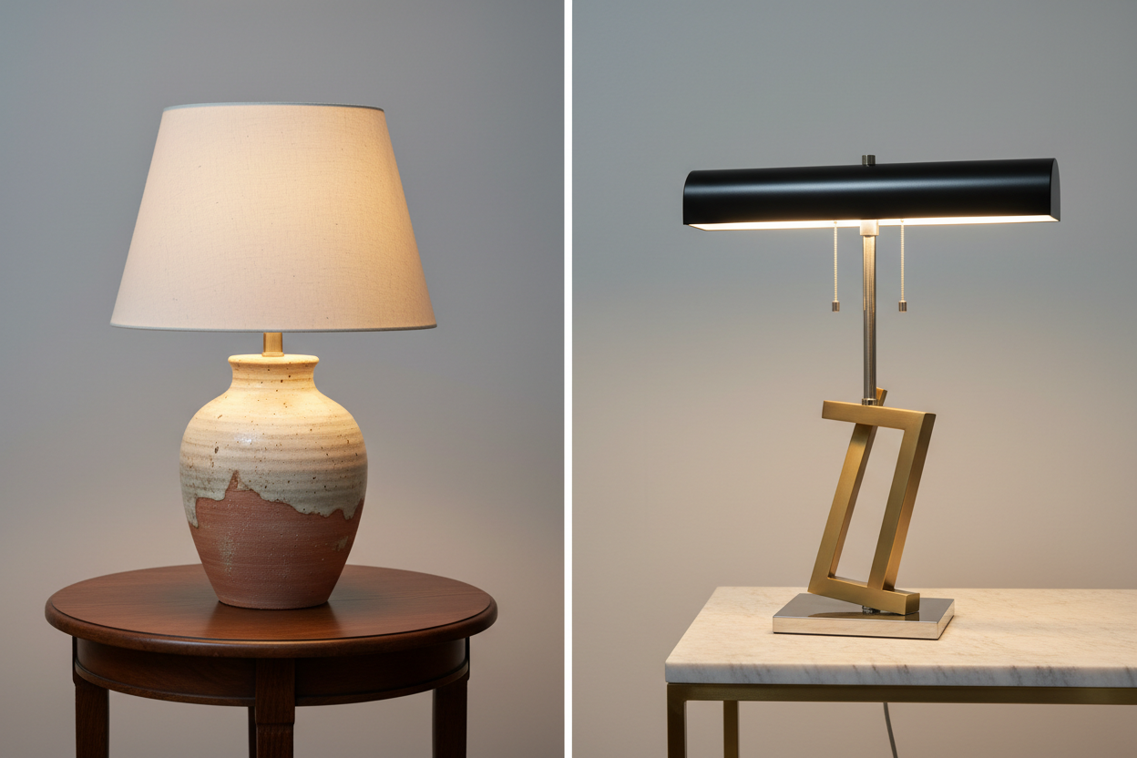Stylish table lamps in modern designs showcasing unique bases and soft light