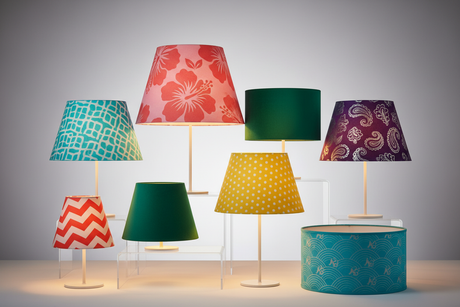 Colourful collection of lampshades in various patterns and shapes enhancing modern home decor