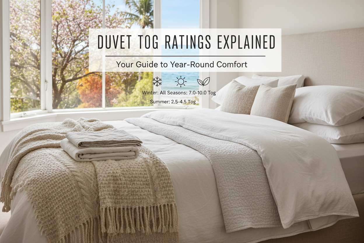 Duvet tog ratings explained for year-round comfort in all seasons with a neatly made bed