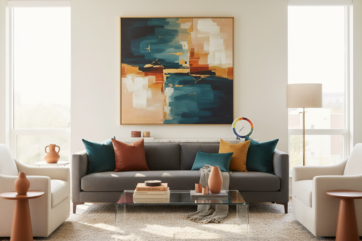 Stylish living room featuring vibrant wall art that enhances the modern decor and creates a cohesive look