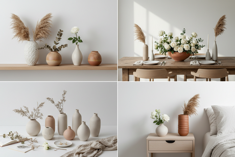Stylish display of decorative vases showcasing various shapes and materials in elegant home settings