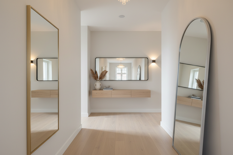 Stylish hallway featuring various mirrors that enhance light and space in the area