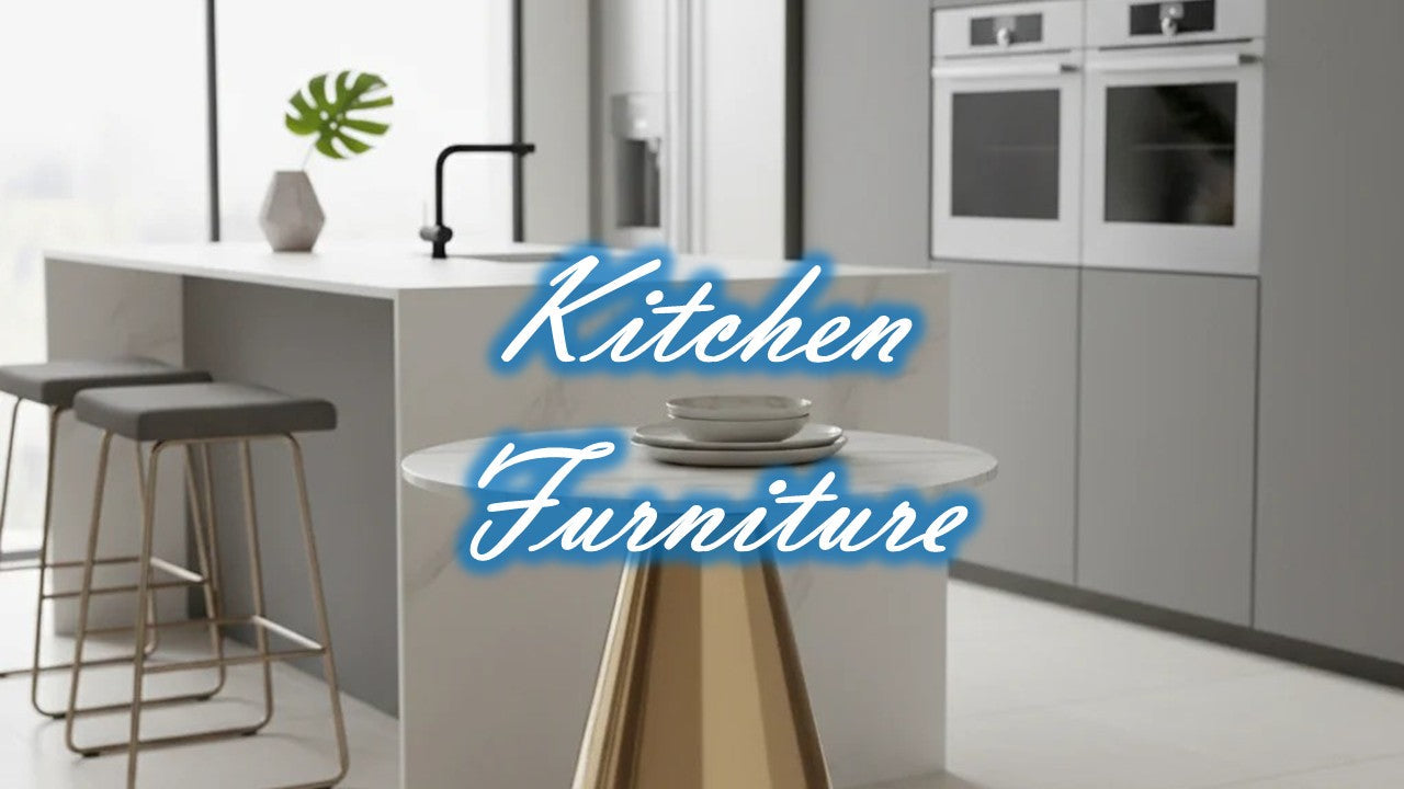 Stylish kitchen furniture collection featuring a modern kitchen island and seating with elegant design