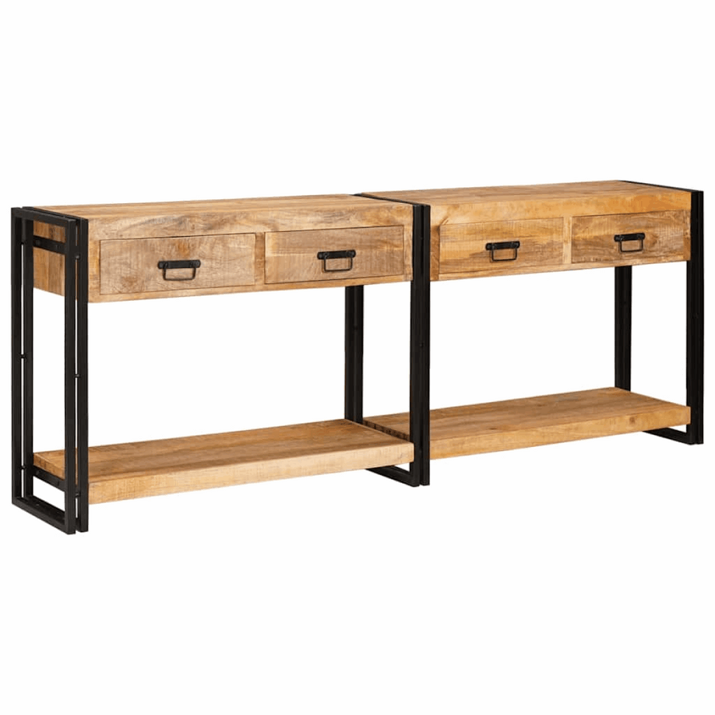 vidaXL Console Table with Drawer 2 pcs Brown Solid rough mango wood vidaXL
