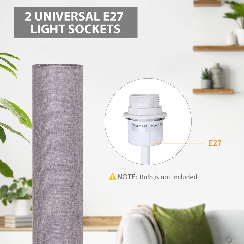 120H cm Wooden Base Floor Lamp W/Linen Fabric-Grey HOMCOM