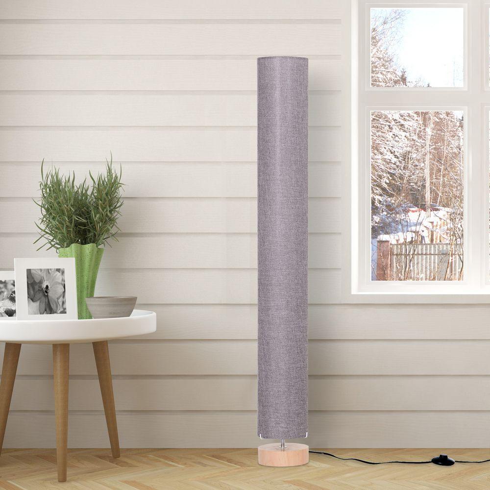 120H cm Wooden Base Floor Lamp W/Linen Fabric-Grey HOMCOM