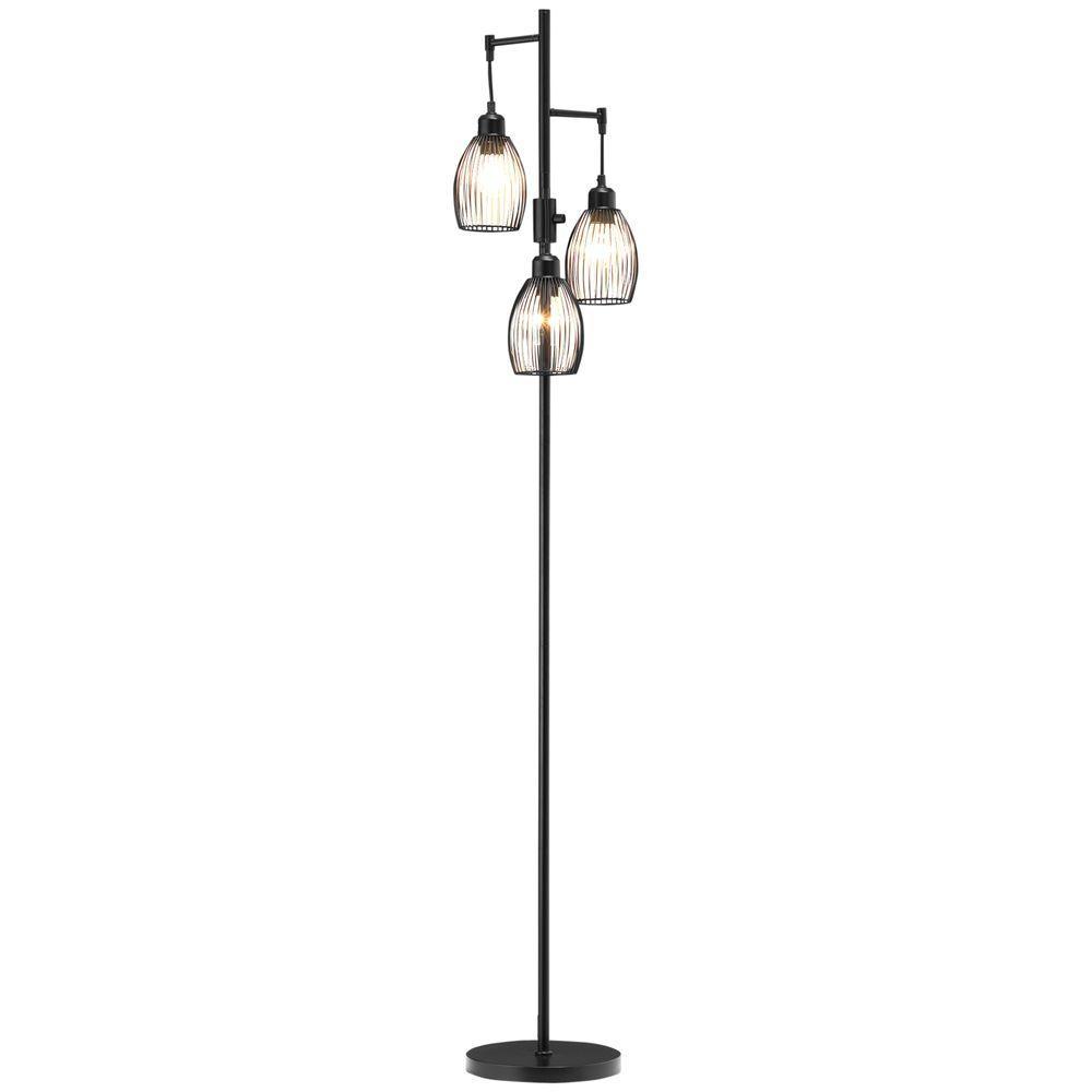 170cm Industrial 3-Light Floor Lamp, Dimmable Black HOMCOM