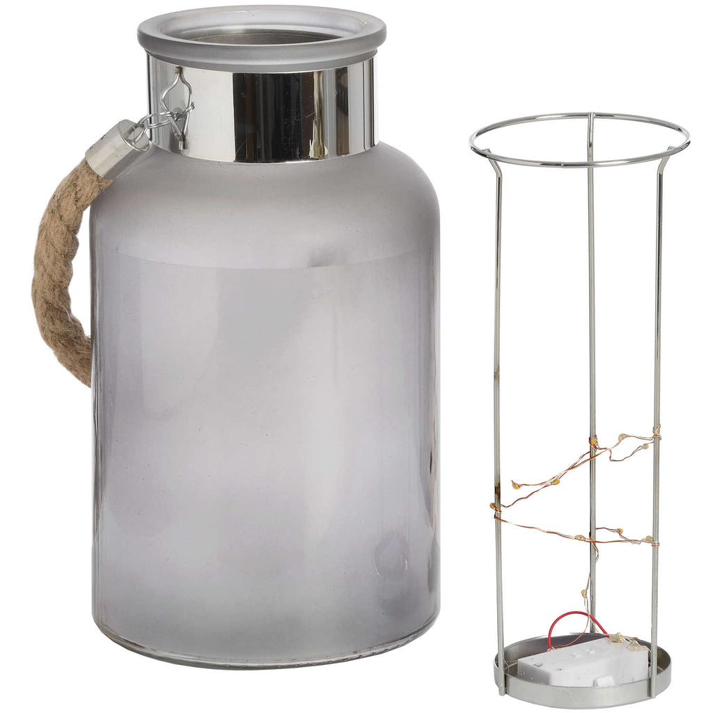 Frosted Glass Lantern with Rope Detail and Interior LED Shades 4 Seasons