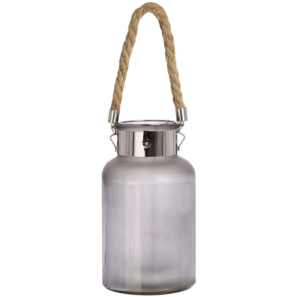 Frosted Glass Lantern with Rope Detail and Interior LED GREY GLASS Shades 4 Seasons