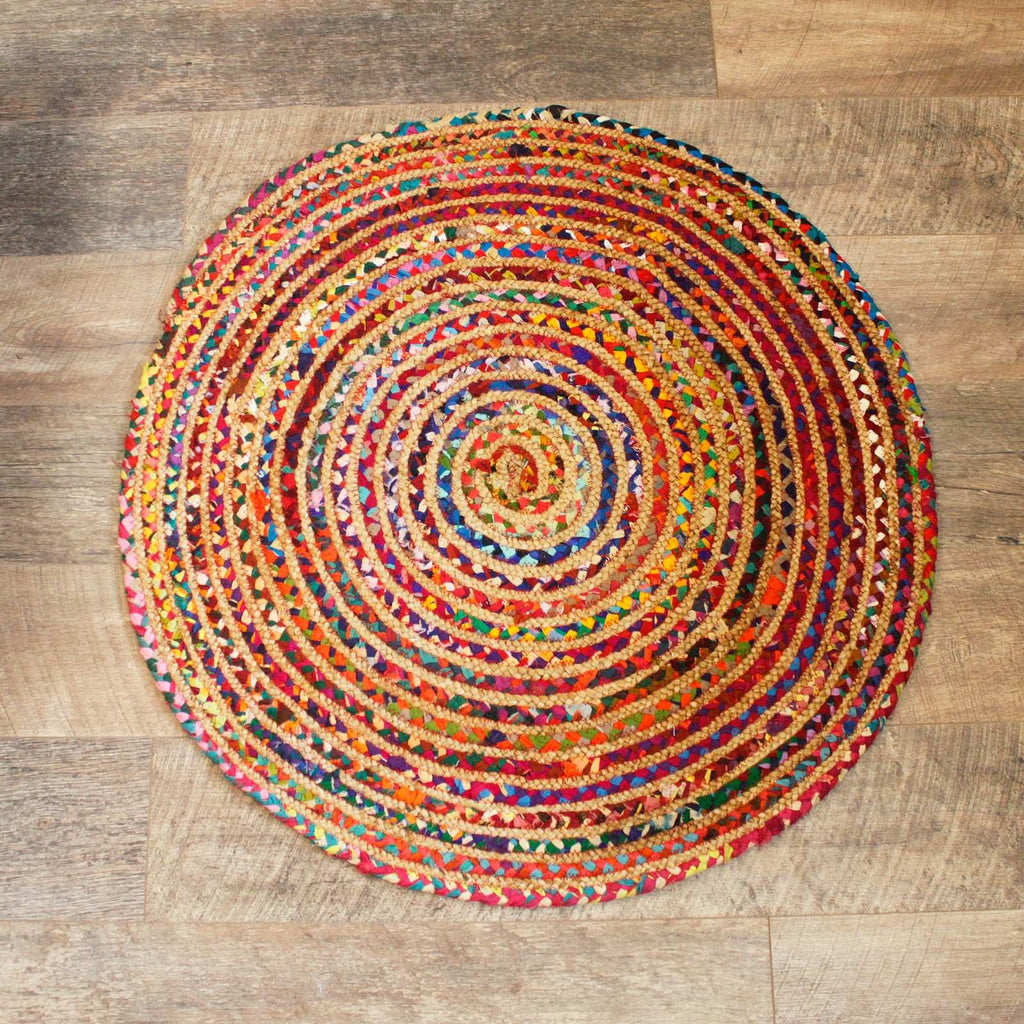 Round Jute and Recycled Cotton Rug 150cm Shades 4 Seasons