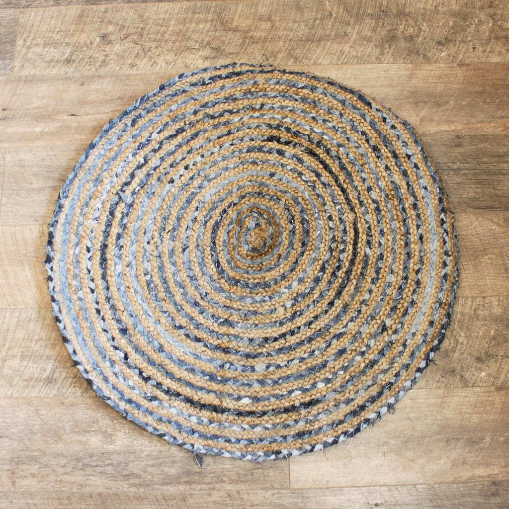 Round Jute and Recycle Denim Rug 150cm Shades 4 Seasons