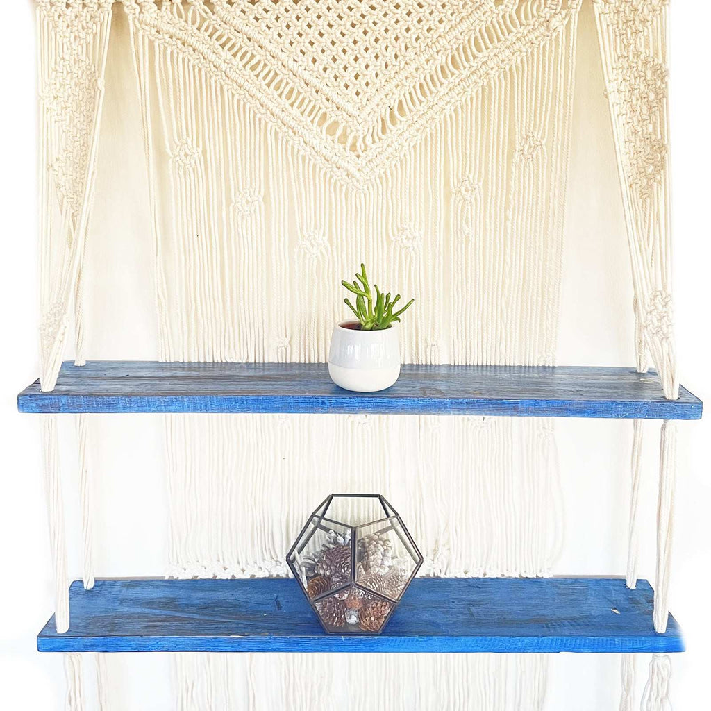 Natural Macrame Hanging Shelves - Blue Shades 4 Seasons