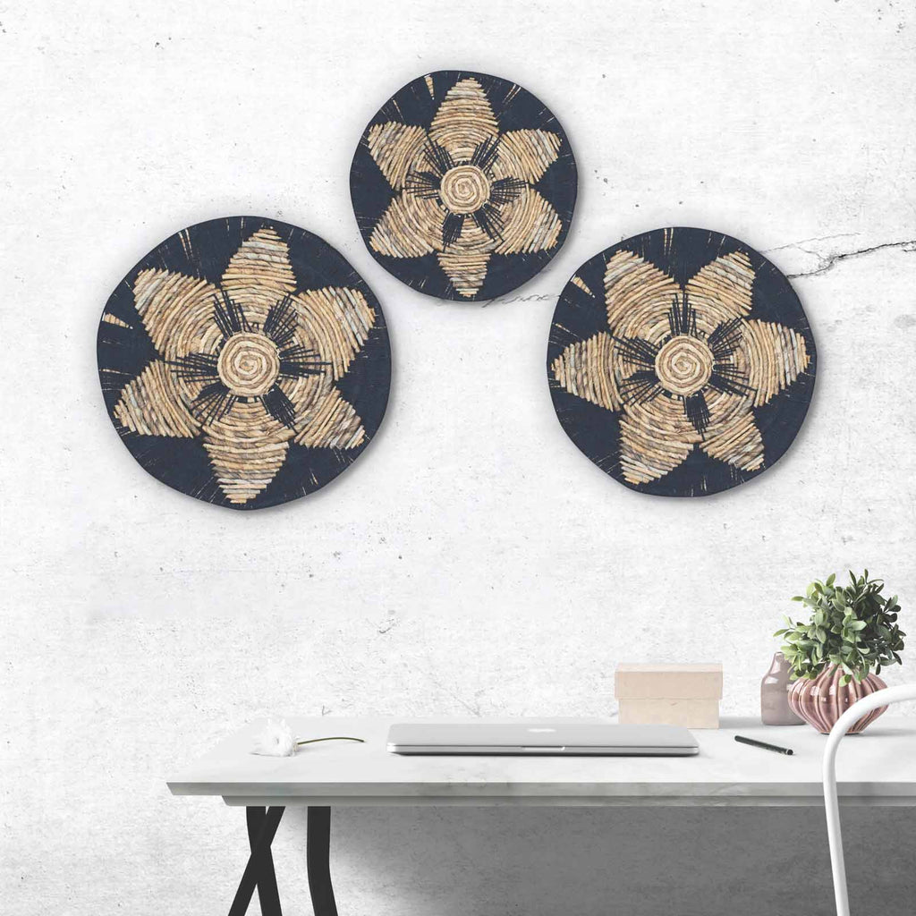 Set of Three Seagrass Bowls Wall Art - Black Shades 4 Seasons