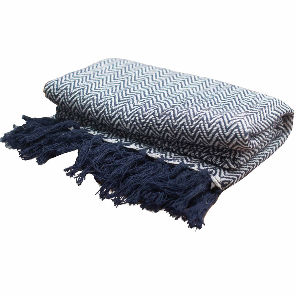 Boho Comfort Throws - 125x150cm - Navy Zigzag Shades 4 Seasons