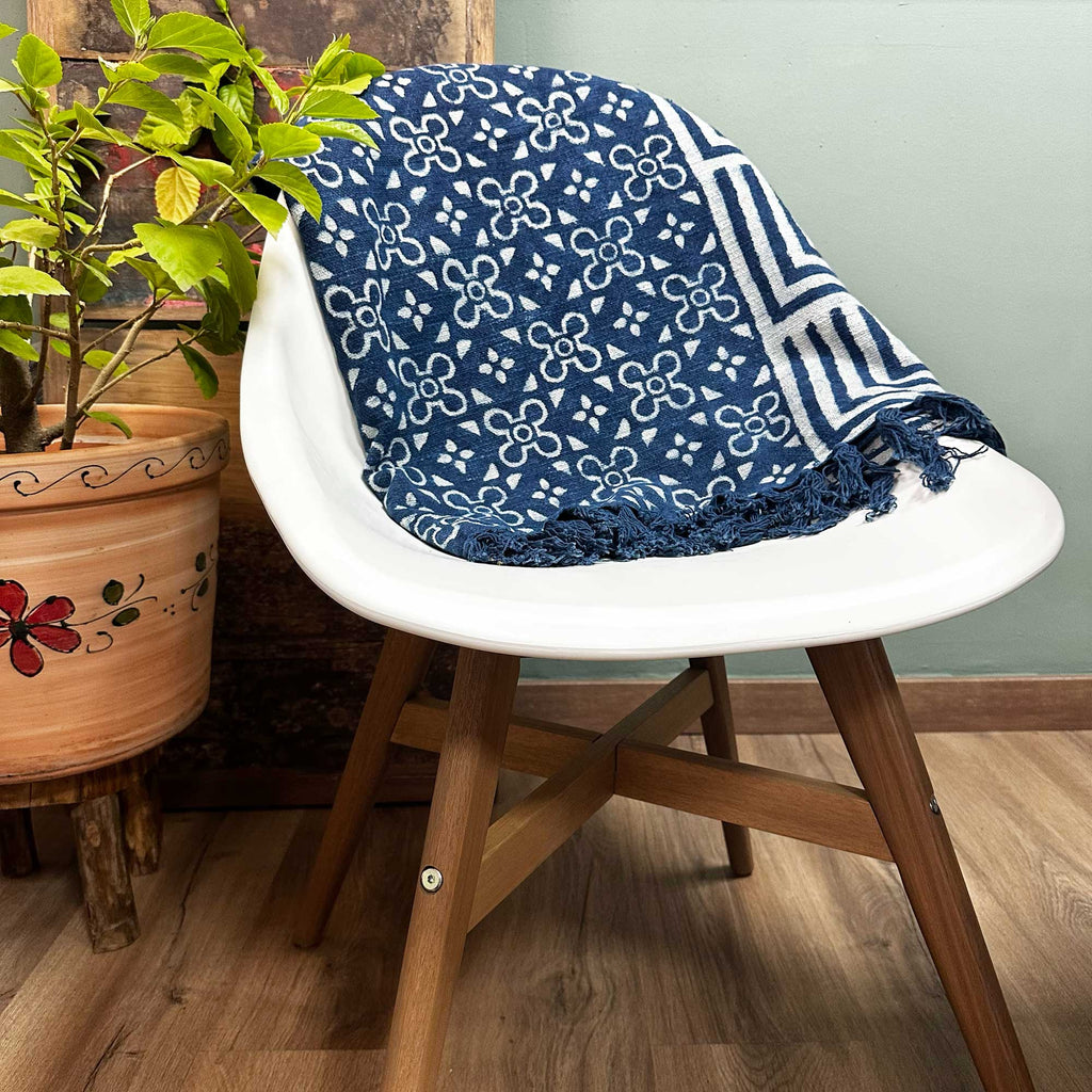 Handmade Indigo Throw - 170x120cm - Kasba Tiles Shades 4 Seasons