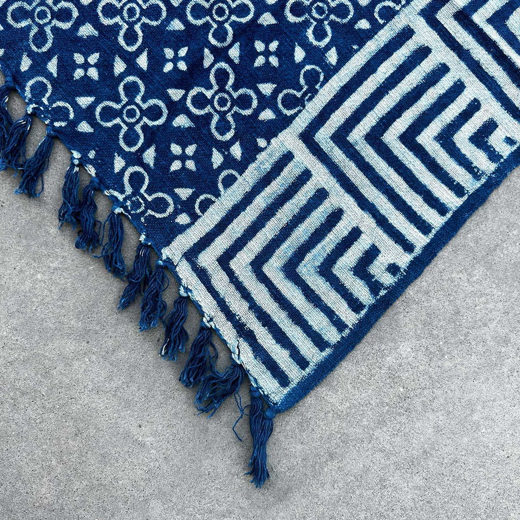 Handmade Indigo Throw - 170x120cm - Kasba Tiles Shades 4 Seasons
