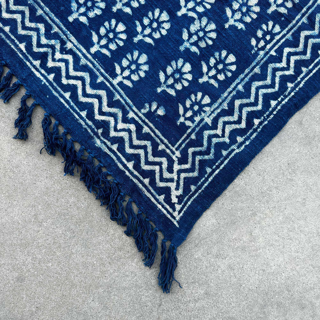 Handmade Indigo Throw - 170x120cm - Chhota Flower Shades 4 Seasons