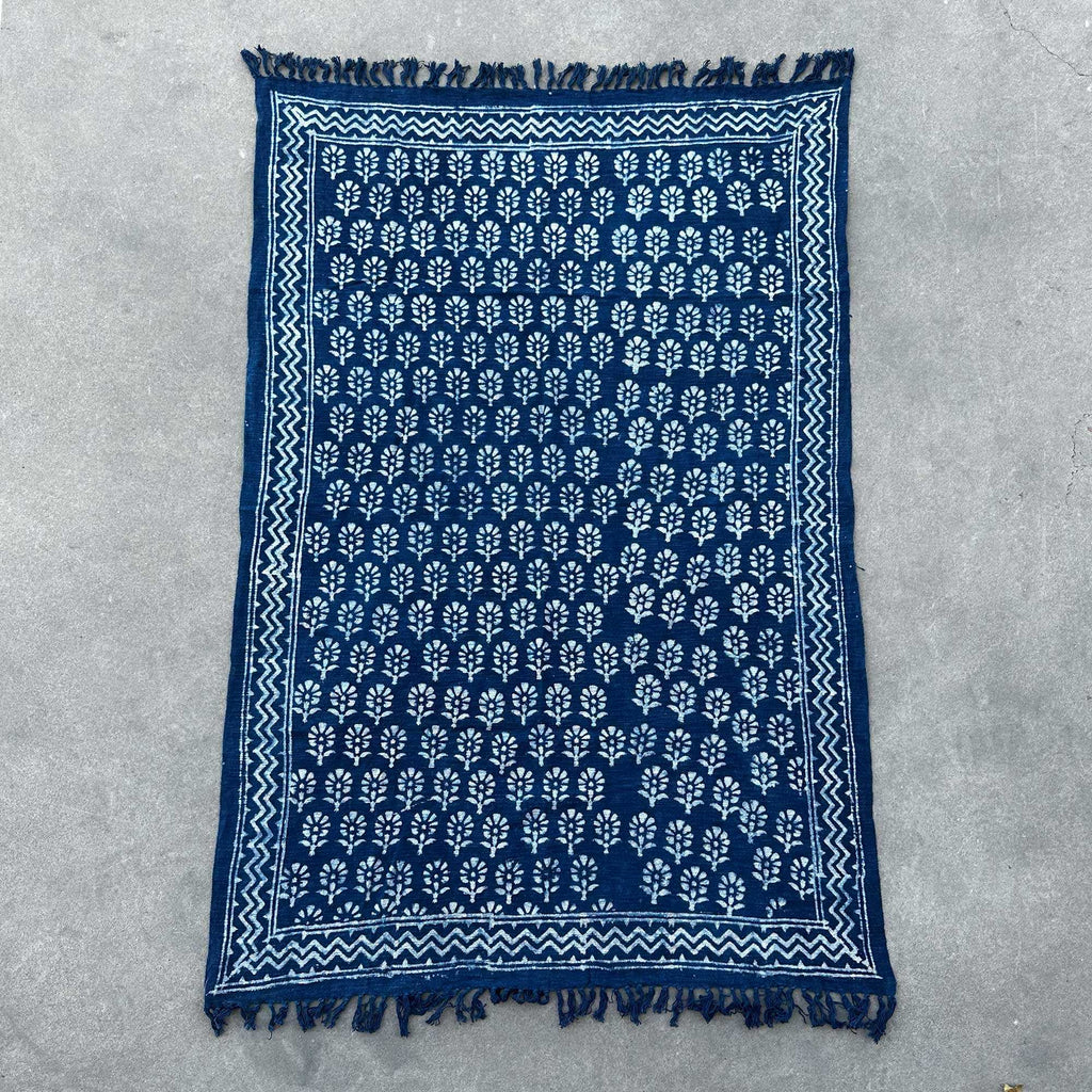 Handmade Indigo Throw - 170x120cm - Chhota Flower Shades 4 Seasons