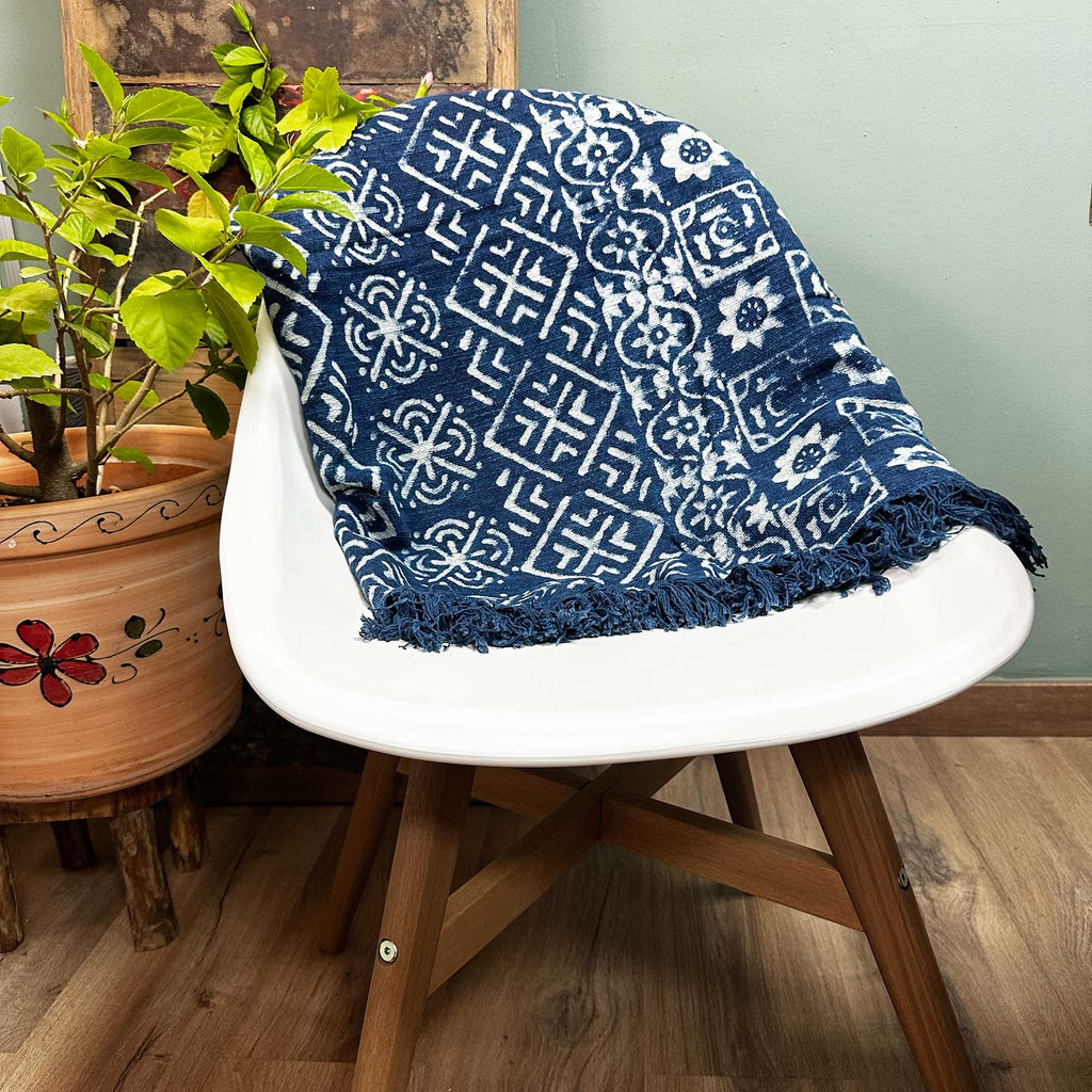 Handmade Indigo Throw - 170x120cm - Desi Stripes Shades 4 Seasons