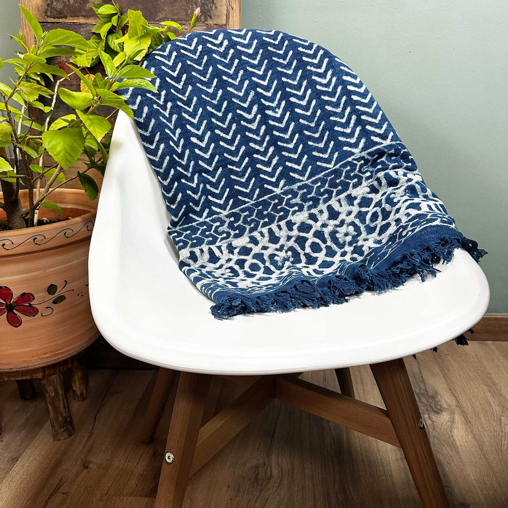 Handmade Indigo Throw - 170x120cm - Seedha Arrows Shades 4 Seasons