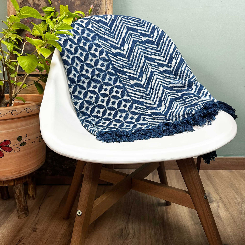Handmade Indigo Throw - 170x120cm - Namoona Waves Shades 4 Seasons