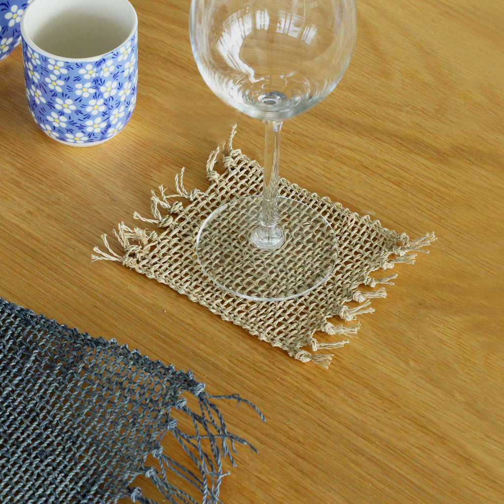 Set of 4 Seagrass Fringe Natural Coasters Beige Shades 4 Seasons