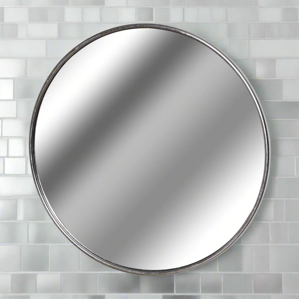 Silver Foil Large Circular Metal Wall Mirror SILVER METAL Shades 4 Seasons