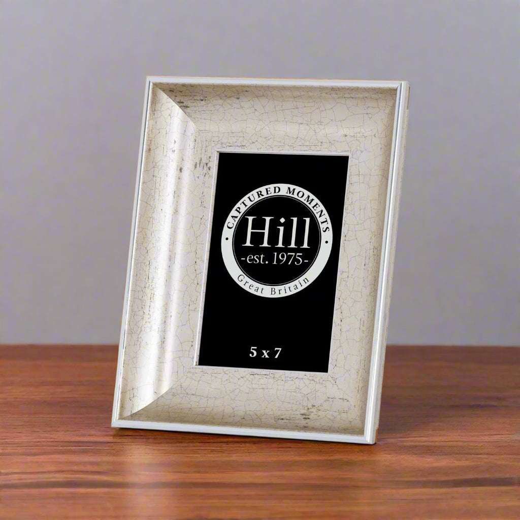 Antique Silver Crackled Effect Photo Frame 5X7 SILVER GLASS Shades 4 Seasons