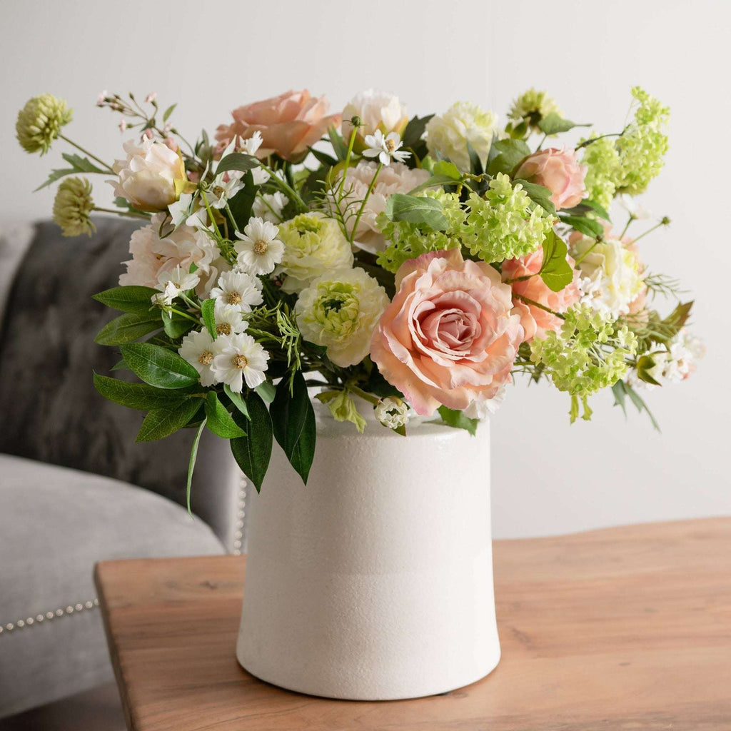 White With Grey Detail Large Cylindrical Ceramic Vase Shades 4 Seasons