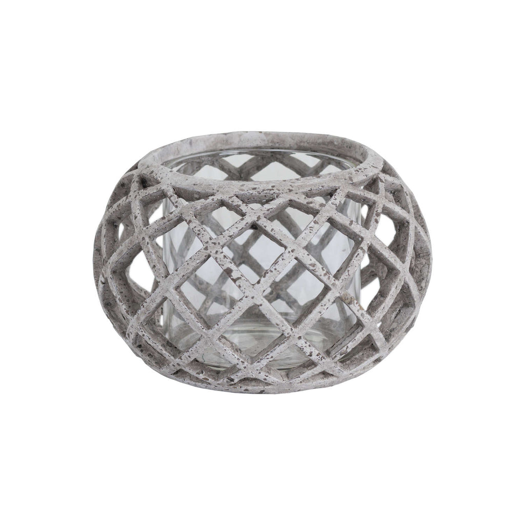 Round Ceramic Lattice Hurricane Lantern STONE CERAMIC Shades 4 Seasons