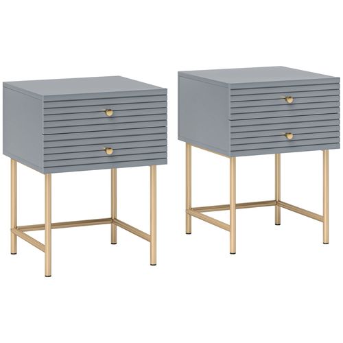 HOMCOM Bedside Tables Set of 2 with 2 Drawers for Bedroom HOMCOM