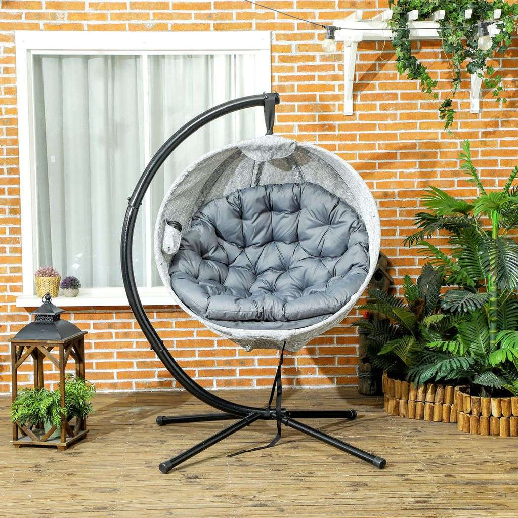 Outsunny Hanging Egg Chair Outdoor Indoor Swing Chair, Folding Basket Outsunny