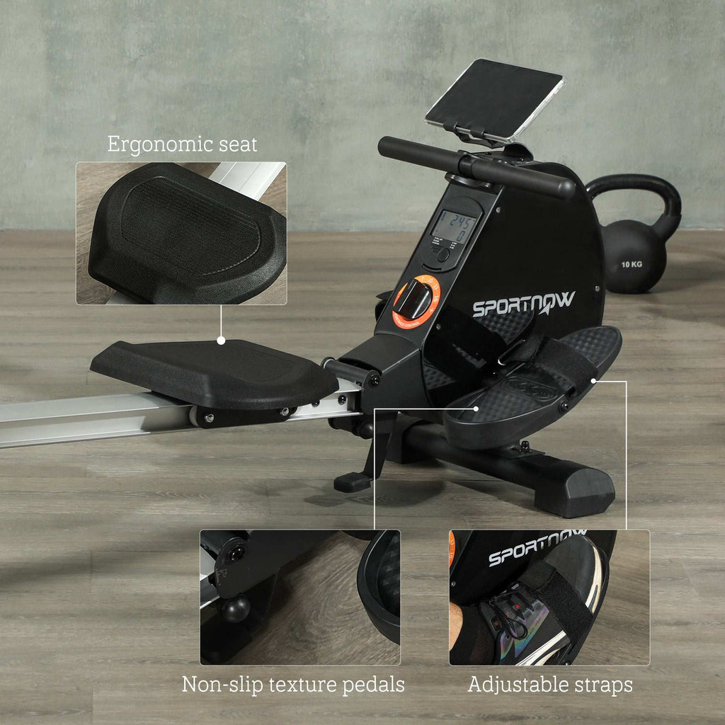 SPORTNOW Folding Magnetic Rowing Machine with Dual Aluminium Slide Rail SPORTNOW