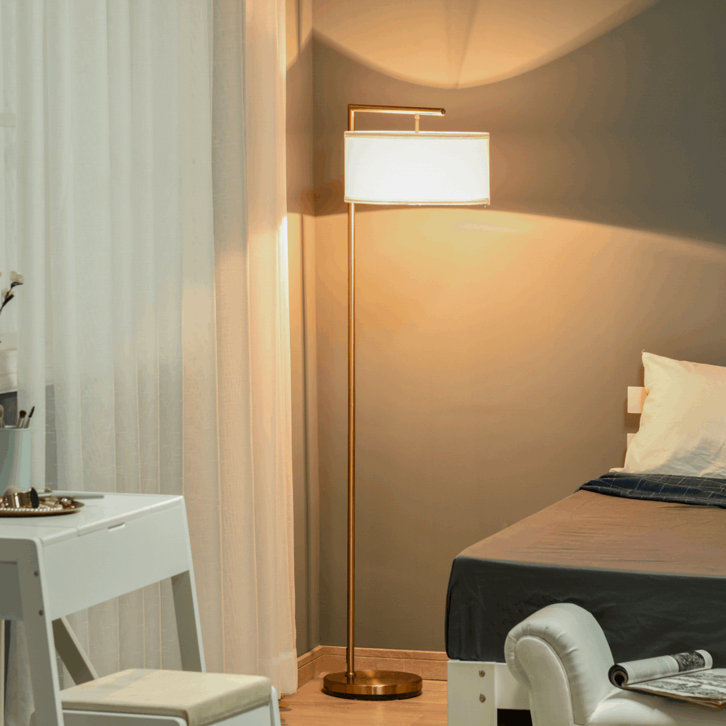 Floor Lamp with Linen Lampshade Round Base for Living Room Bedroom HOMCOM Unbranded