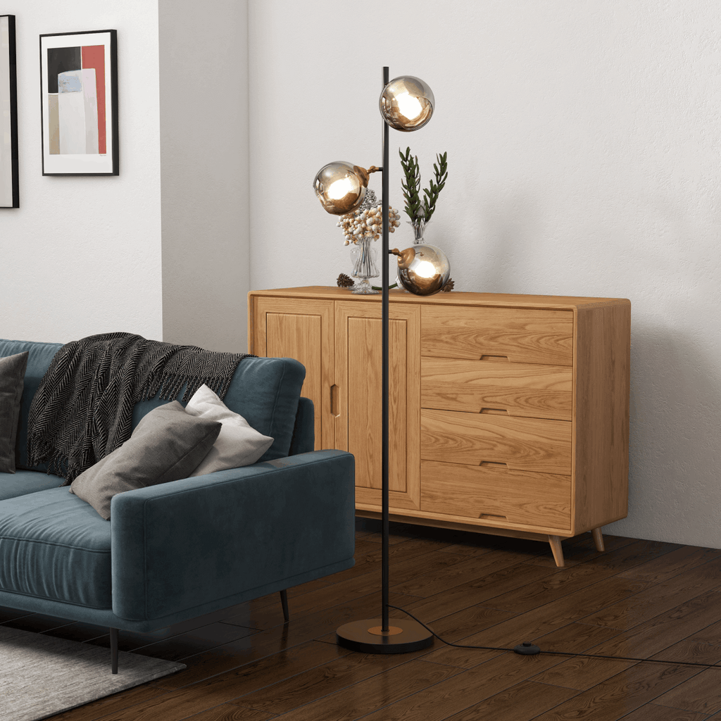 HOMCOM Modern Floor Lamp with Glass Global Shade, 3 Light, for Living Room HOMCOM