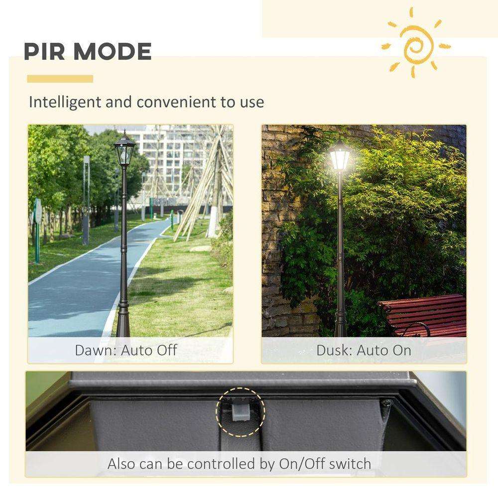 2.4m Garden Lamp Post Light LED Solar Powered Patio Path Lighting Lamp Outsunny