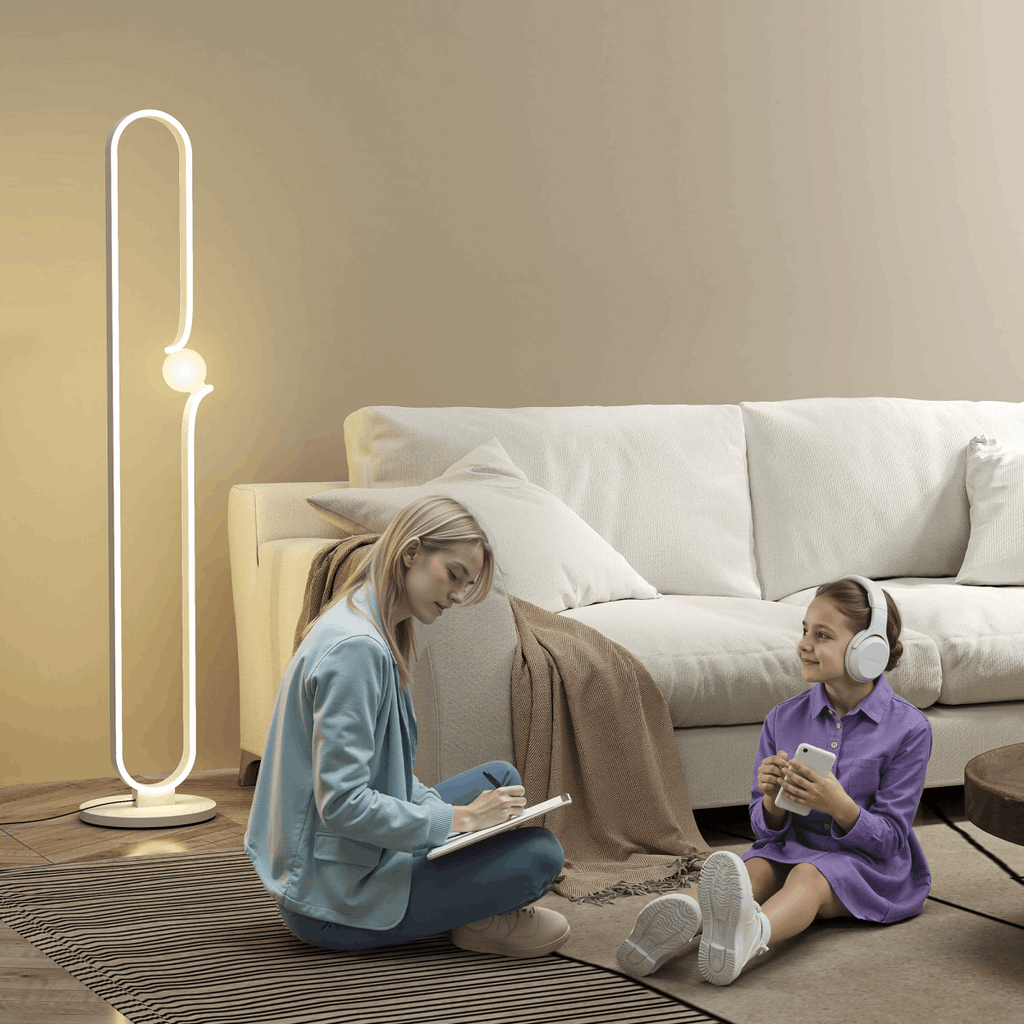 HOMCOM Dimmable LED Floor Lamp with Glass Night Light, Foot Switch, White HOMCOM